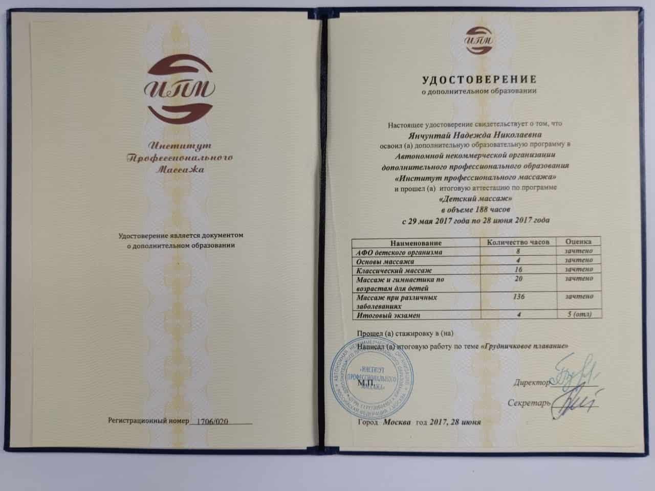 Удостоверение о дополнительном образовании